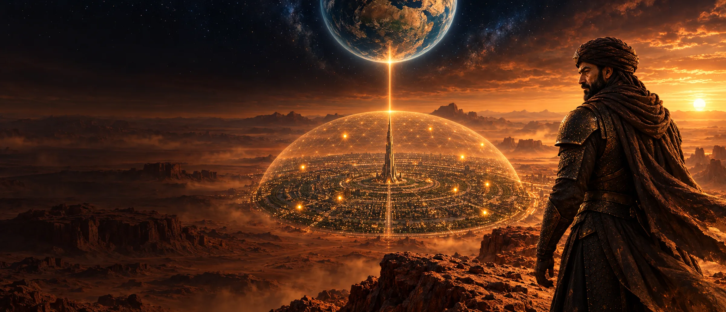 Idris observa Namaruk, a cidade sob a cúpula, em Marte